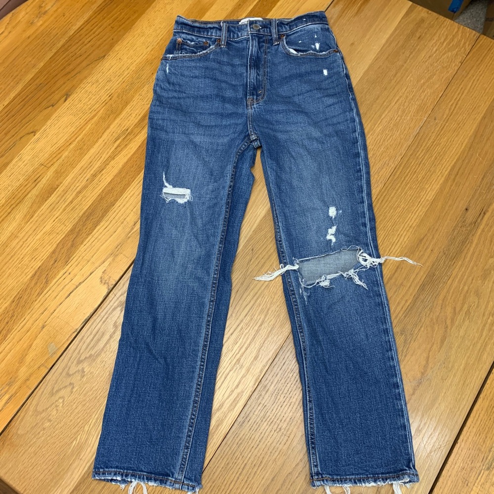 Abercrombie & Fitch Ankle Straight Ultraβ High Rise Distressed Jeans Blue 26/2R